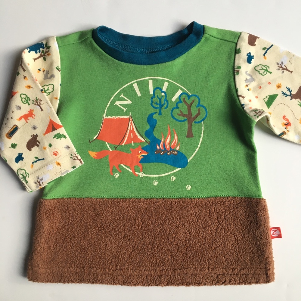 Zutano shirt size 6 months camping baby boys Fox cotton fleece bottom EUC top